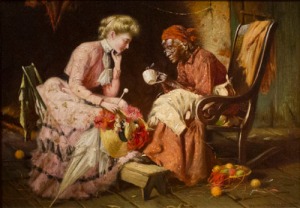 Reading Tea Leaves, 1906. Harry Herman Roseland (c.1867—1950). Oil on canvas, 10 1/8 x 14 ¼ in. Gift of Mrs. Valentine B. Chamberlain, 2000.87.
