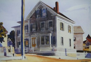 Abbot’s House is also in the permanent collection here at NBMAA. Hopper loved to paint houses with dramatic light and shadow, like we see here.