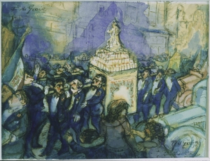 Procession, 1937.  Frank di Gioia (1900-1981).  Watercolor over ink on paper, 4 x 5 ¾ in.  The Phillips Collection.